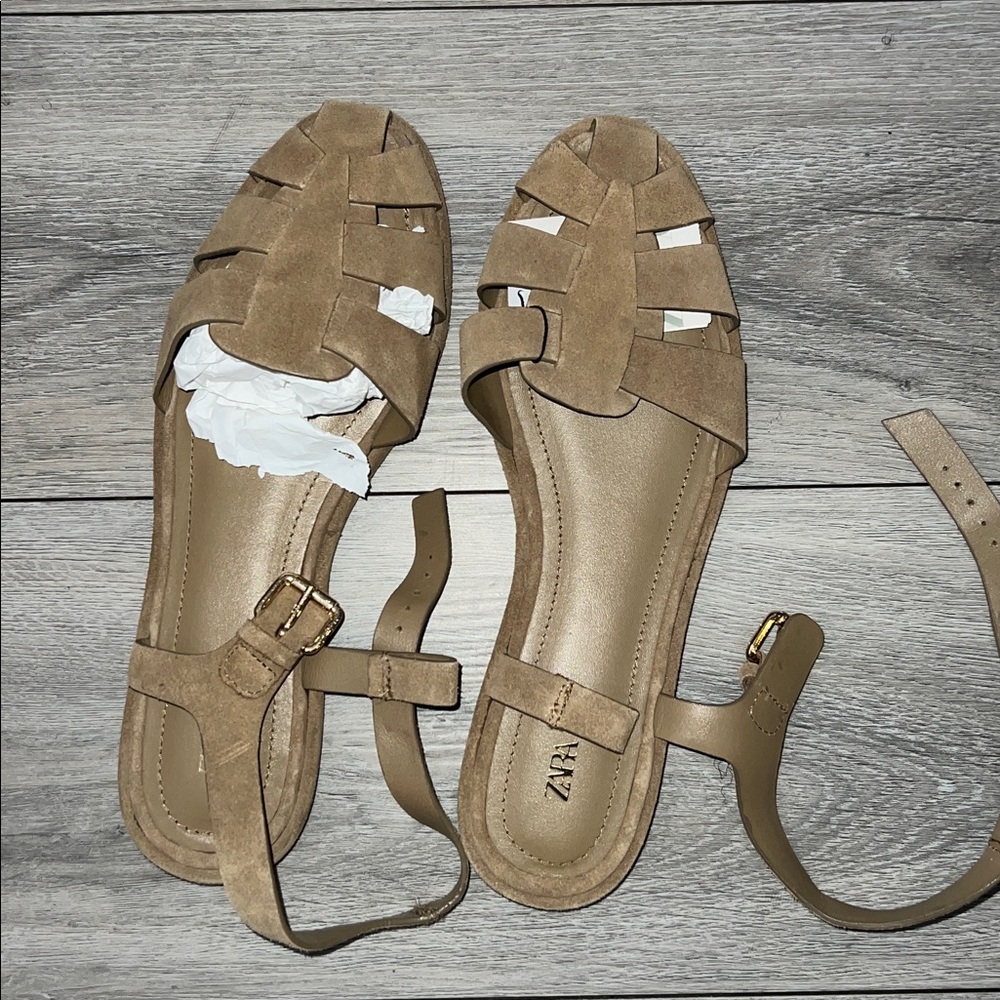 Zara Olive Tan Suede Fisherman Sandals - Picture 9 of 9